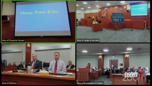four screens show zoom version of daybell courtroom