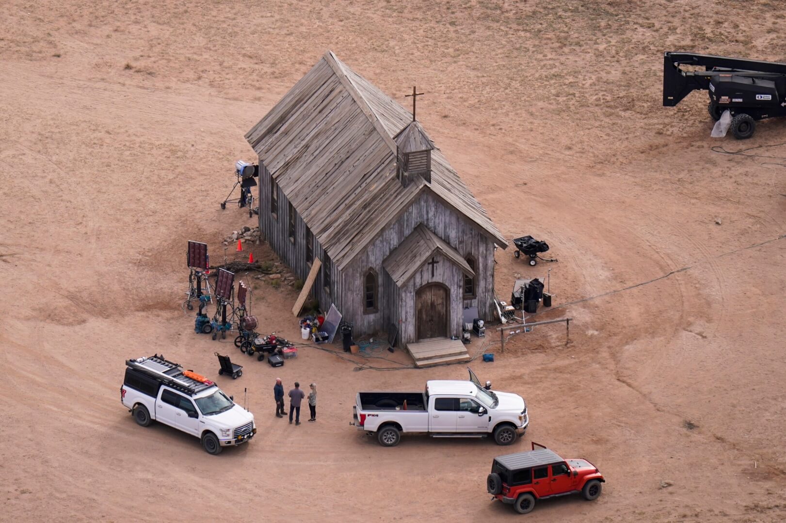 This aerial photo shows the movie set of 