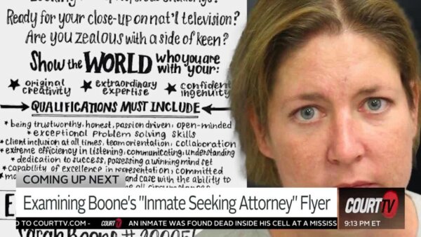 Image of flyer seeking attorney and woman