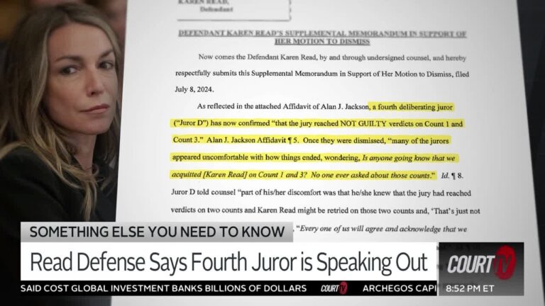 A fourth juror has confirmed to Karen Read's attorneys that the jury had reached not guilty verdicts on two of the most serious charges.