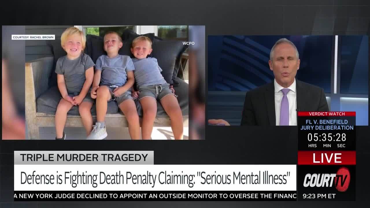 Man anchor reporting on picture of three small boys