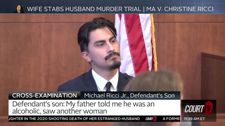 Young man on witness stand. Has dark hair, moustache and beard.