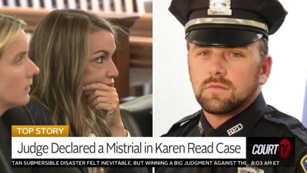 Karen Read in court/ John O'Keefe in uniform