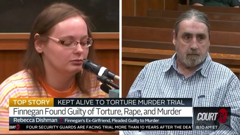 Woman testifying and man in court