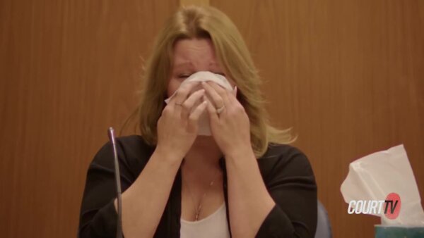 Laurie Shaver cries while testifying