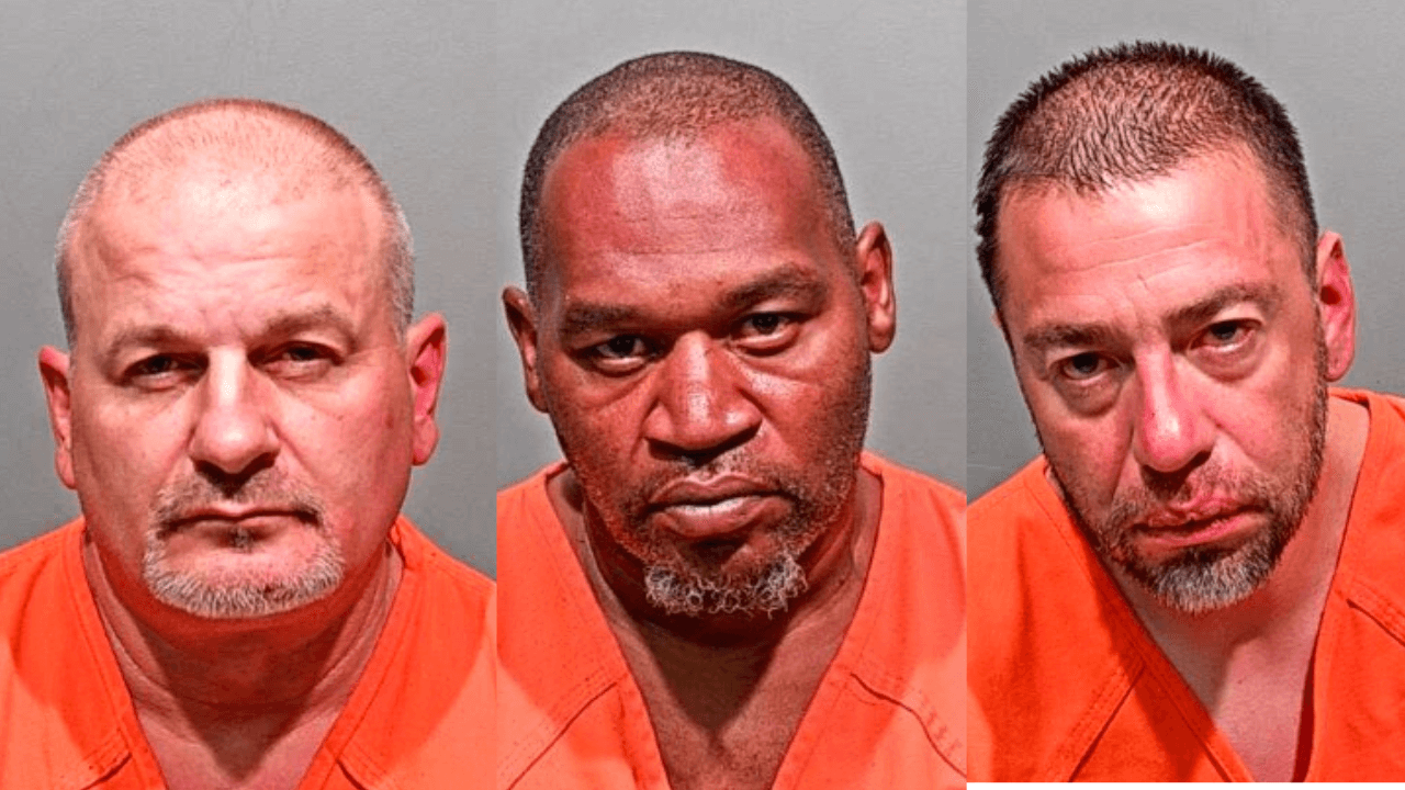 booking photos of Jason Carlson, Sherrell Allen and Luke Anaya