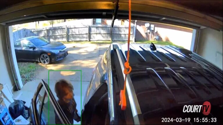 still from surveillance video shows Carly Gregg exiting an SUV