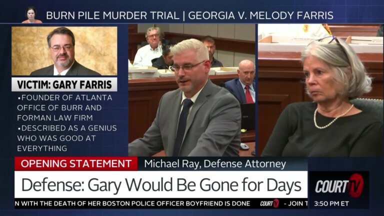 headshot of victim, lawyer arguing, and defendant listening