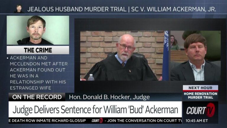 split screen shows judge and a seated man