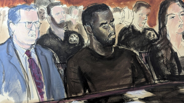 sketch of sean combs in court