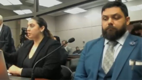 Austin Chronister (R) appears in court with his attorney, Nicole Muller