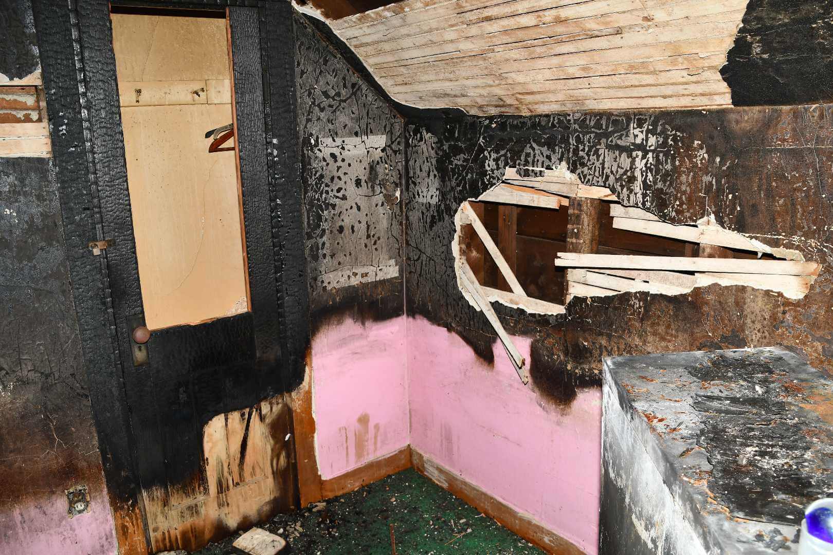 fire damaged room