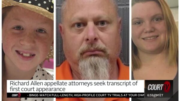 screen split 3 ways: 1 older male defendant and 2 teenage girl victims