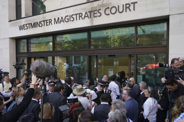 Russell Brand arrives at Westminster Magistrates' court