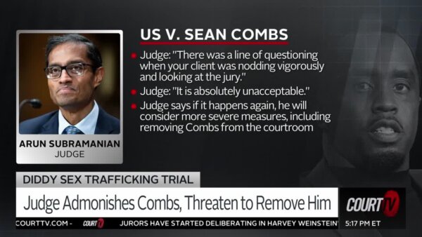 Diddy was admonished by the judge for vigorously nodding his head at jury when Bryana Bongolan was asked on cross if she lied about being dangled off a balcony.