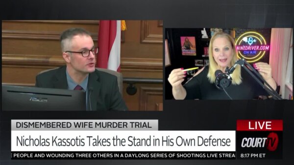 splitscreen: Kassotis on the stand/body language expert Janine Driver giving her analysis