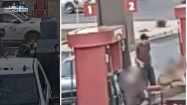 surveillance photo shows man at gas station