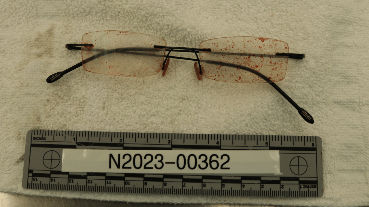 blood stained eye glasses