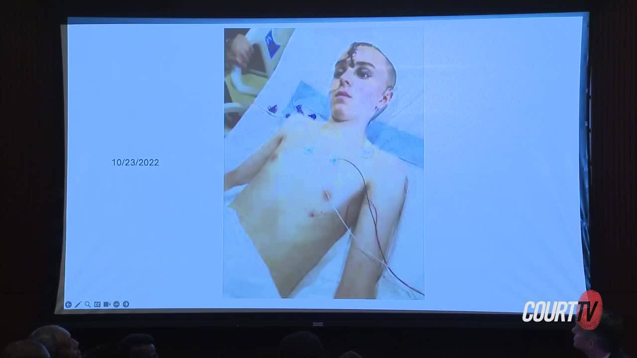 Photo of Austin Thompson in hospital bed