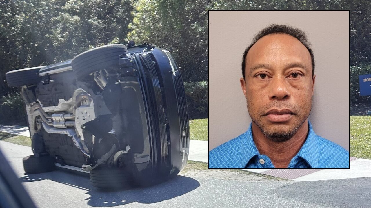 car crash photo with tiger woods mug