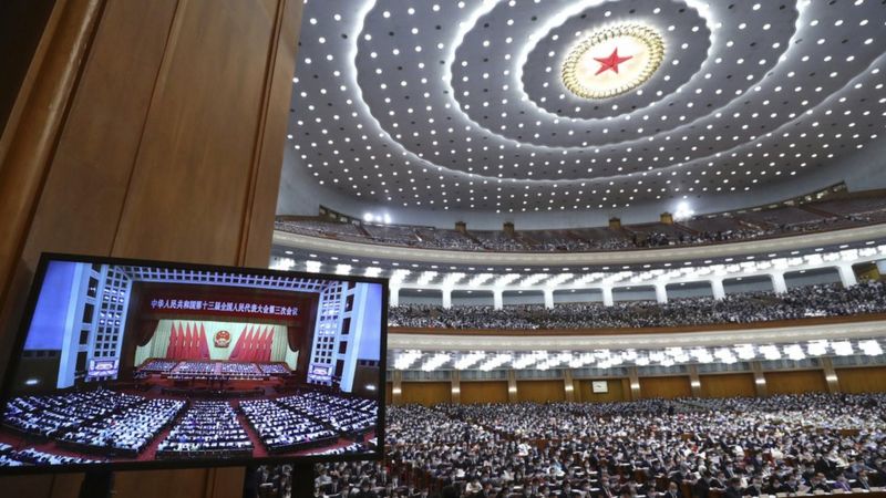 北京人民大會堂第十三屆中國全國人民代表大會第三次會議開幕現場(新華社圖片22/5/2020)