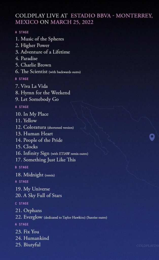 coldplay setlist