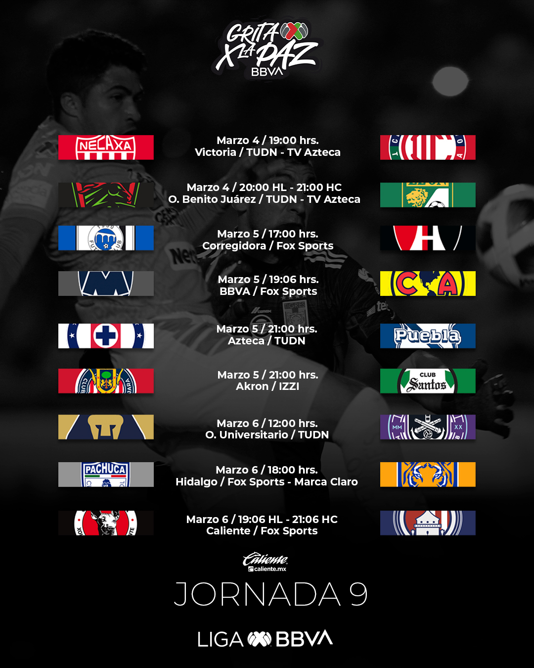 Liga BBVA Mx jornada 9 Estos son todos los partidos del fin de semana