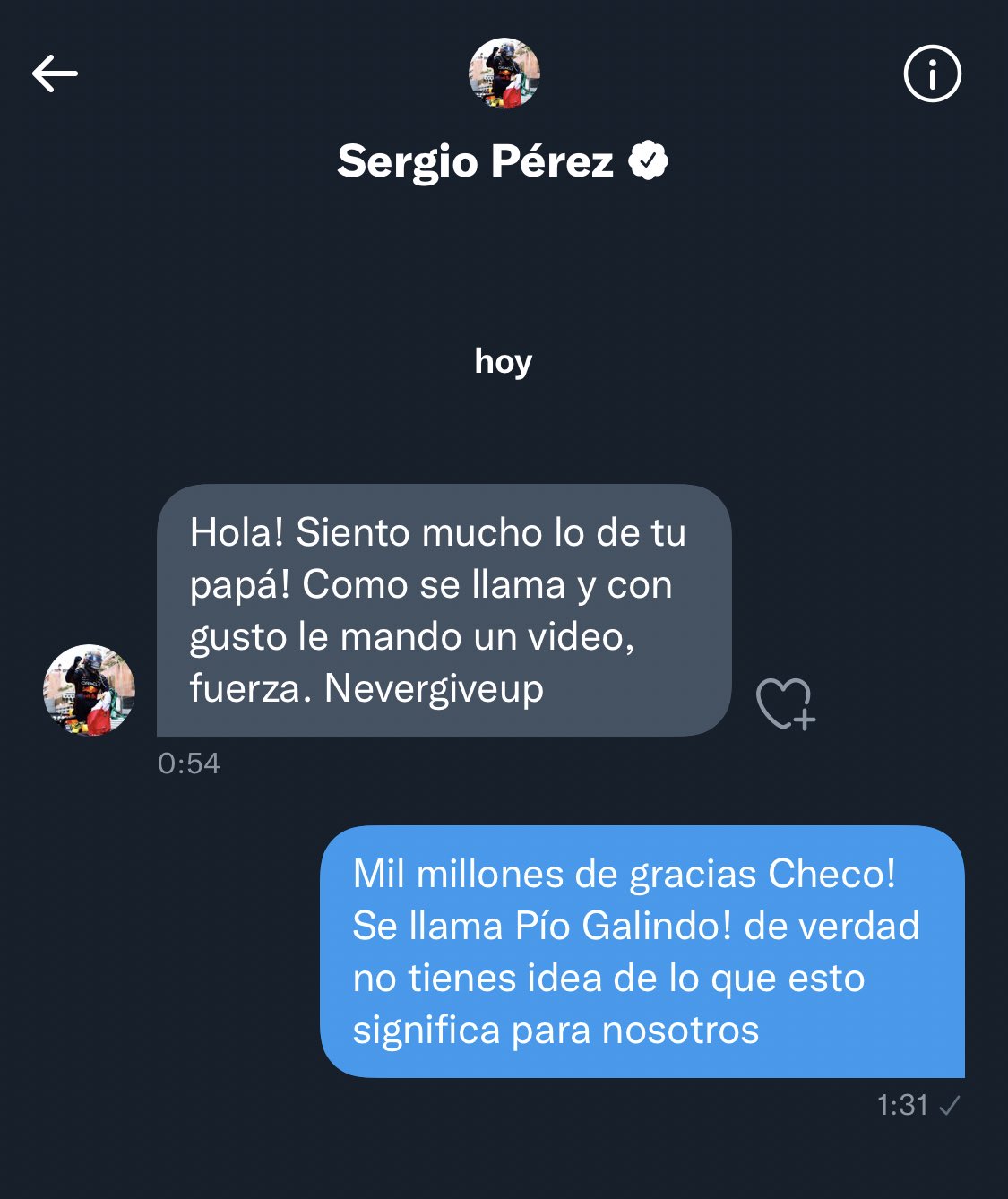 Checo Pérez sorprende con un mensaje a fan que lucha contra el cáncer