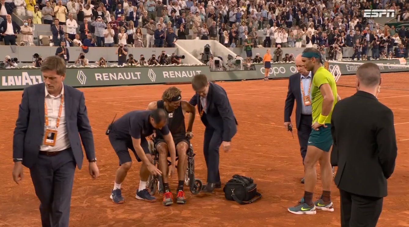 Rafael Nadal avanza a la Final de Roland Garros tras lesión de Zverev