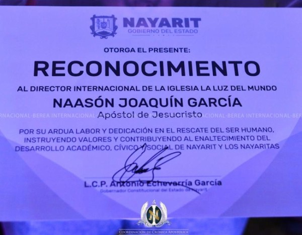 Reconocimiento a Naasón Joaquín García 