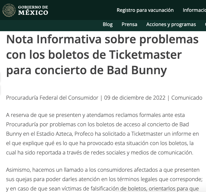 profeco ticketmaster concierto bad bunny
