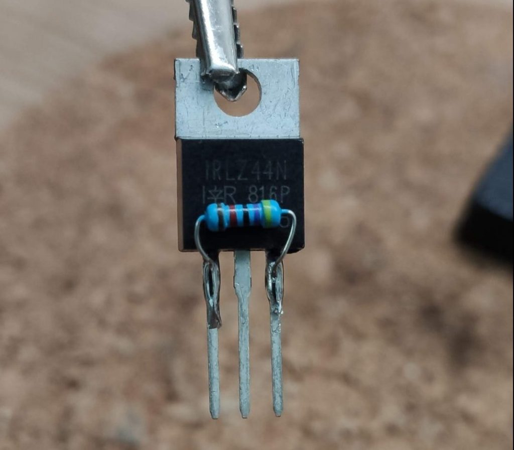 47k resistor soldered between gate and source of the IRLZ44N MOSFET