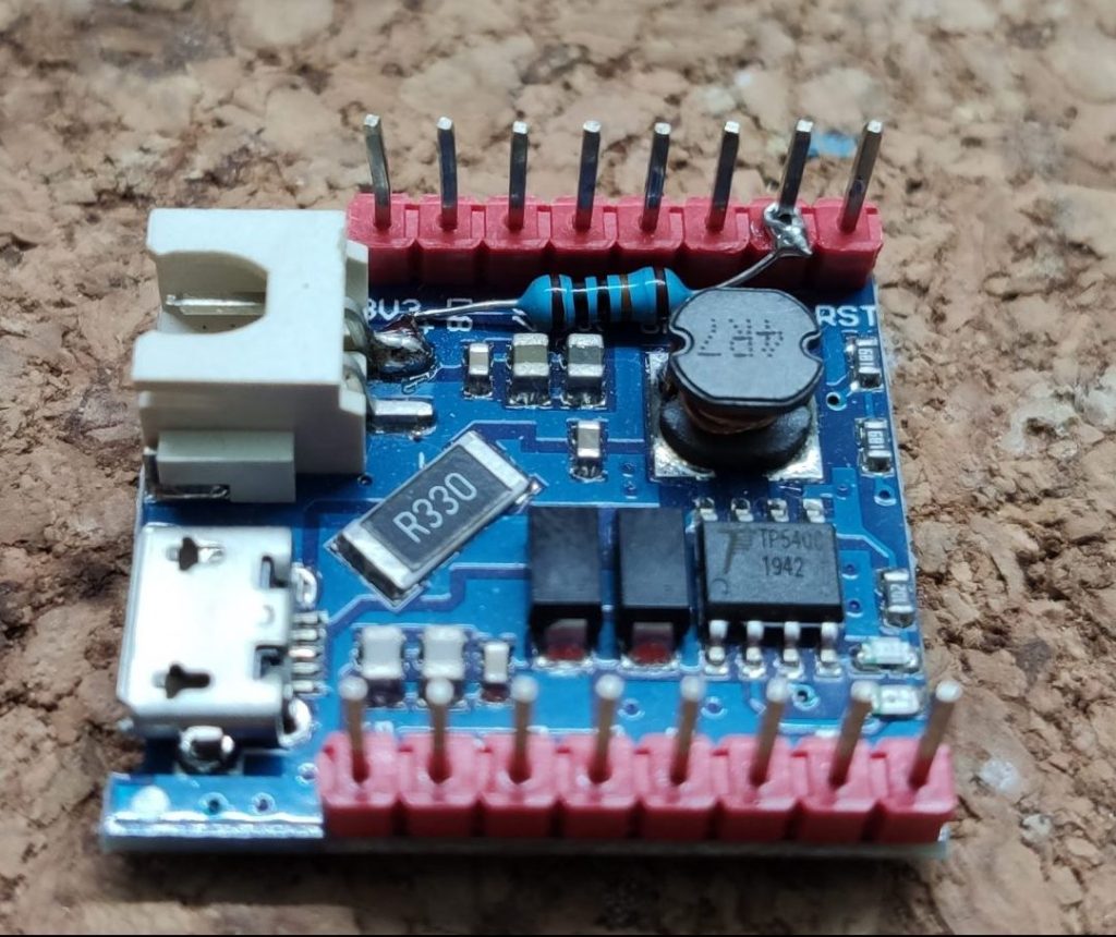 Closeup of the resistor modification of the battery shield