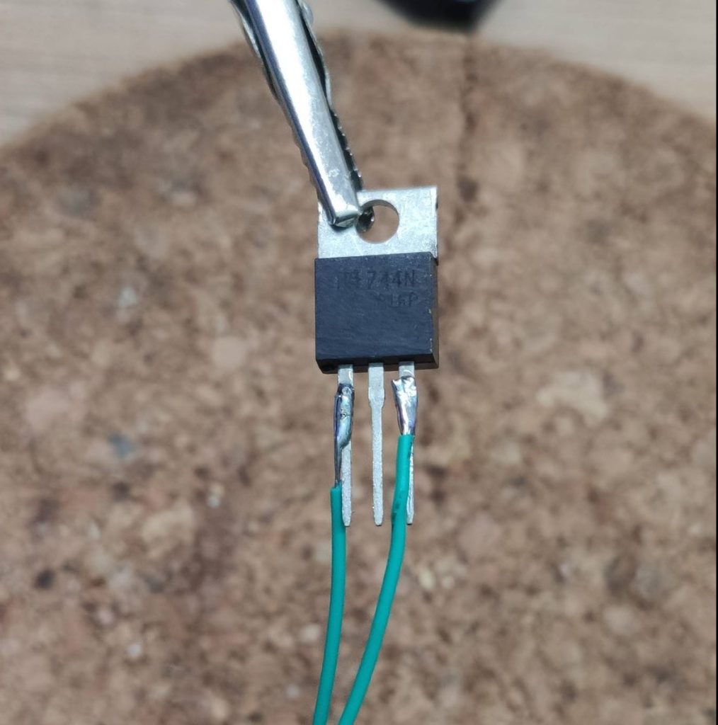 LDR wires soldered to the gate and source of the MOSFET