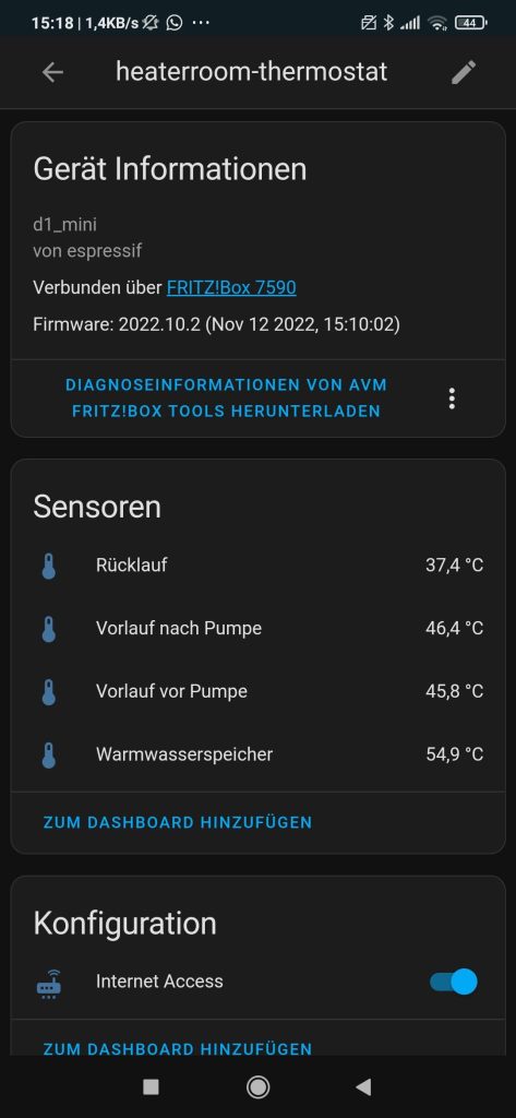 Screenshot of the home assistant entity view