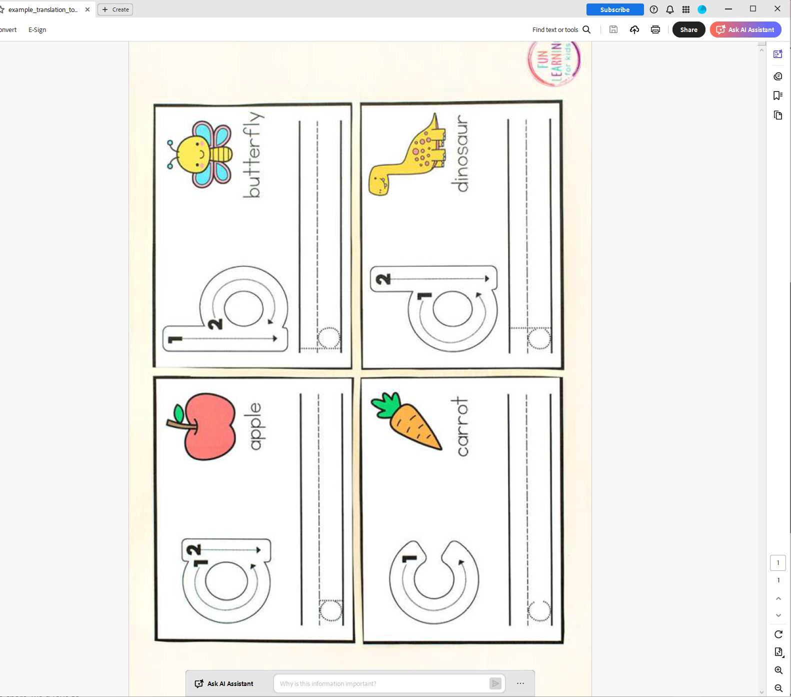 Example document showing bubble font letters and landscape text orientation in portrait page