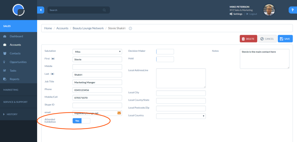 Custom CRM Fields Example