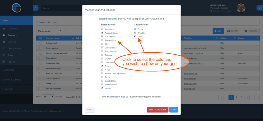 Selecting Custom CRM Fields and Columns