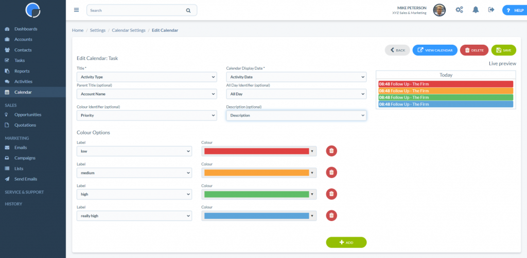 Setting up a Task Calendar