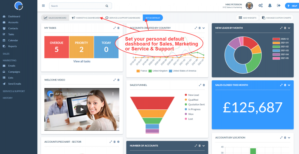 CRM Navigation - set default dashboard