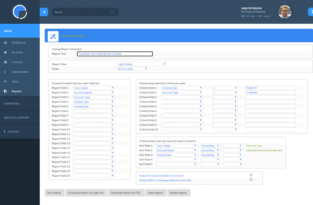 Using a CRM to create a customer contact report