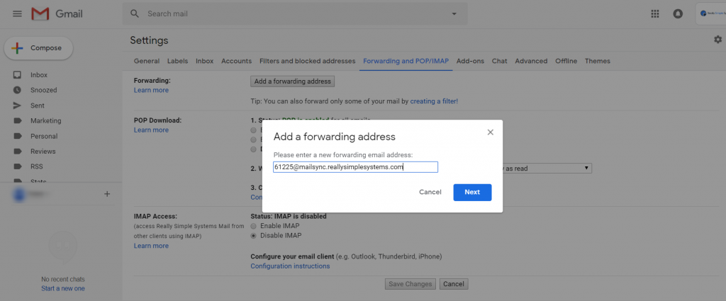 Add Forwarding Address