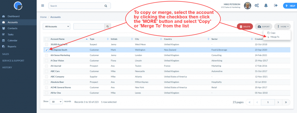 Copy or merge accounts