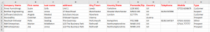 Example CSV import data