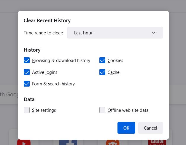 Clear recent history in firefox
