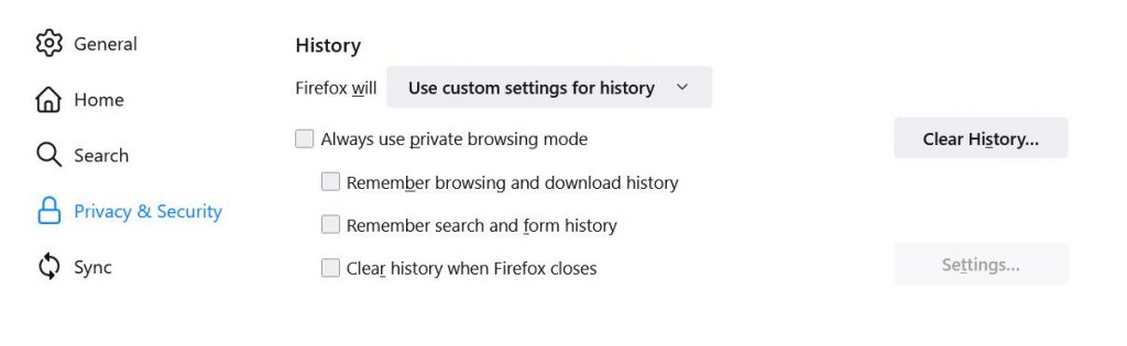 History in Firefox
