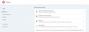 Clear browsing data via the menu in Opera