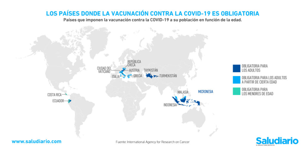 Gráfica del día Países donde la vacuna contra la Covid-19 es obligatoria