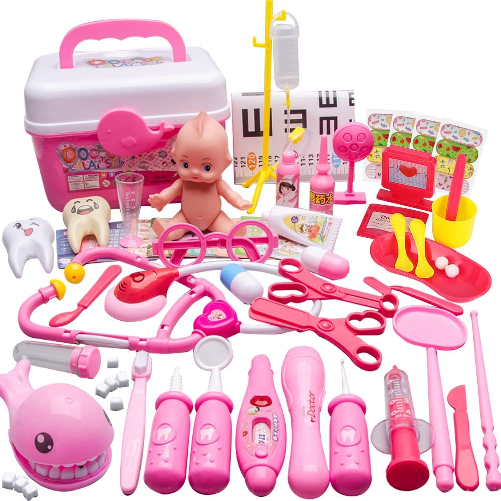 Set de niña doctora de juguete, plástico, kit infantil con accesorios para  jugar a los médicos, estetoscopio, tijeras, pinzas, r