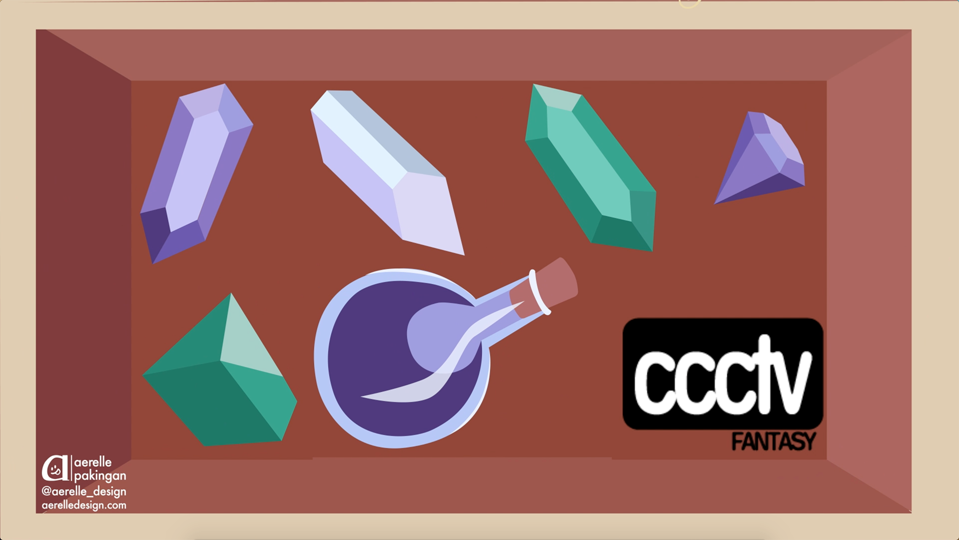 inside view of chest with crystals and a potion and CCCTV Logo
